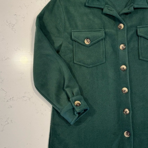 Coco & Shay Green Fleece Boyfriend Button Up Shirt Jacket Shacket Casual Sz S - Picture 5 of 7